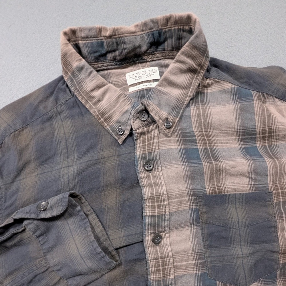 All Saints‎ Spitalfields Button Down Shirt Mens Medium Split Plaid Lightweight
